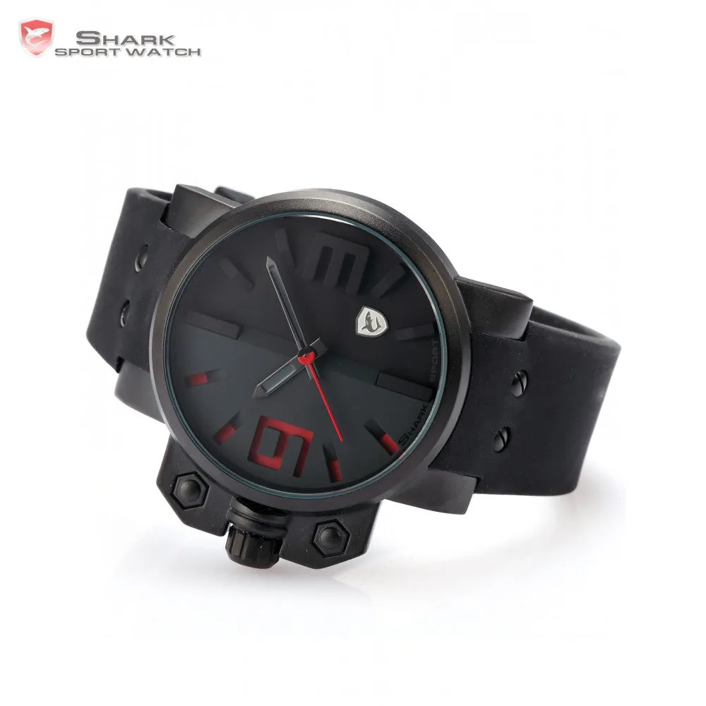 Salmon SHARK Sport Watch Stainless Steel Case Black Red Japan Movement Rubber Band Men Quartz Casual Military Wristwatch