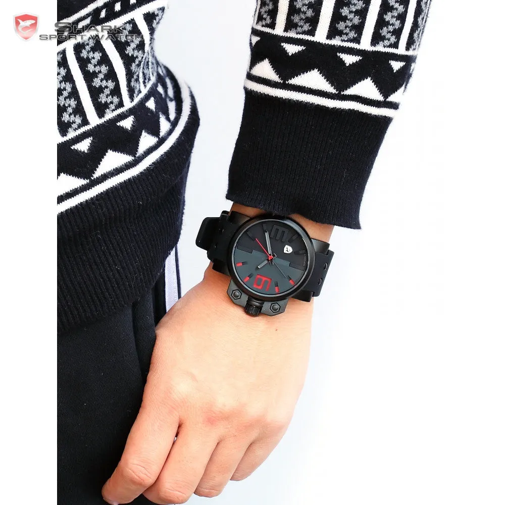 Salmon SHARK Sport Watch Stainless Steel Case Black Red Japan Movement Rubber Band Men Quartz Casual Military Wristwatch