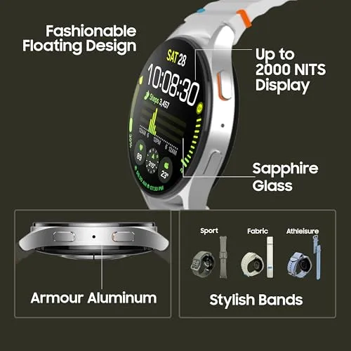 Samsung Galaxy Watch 7 (44mm, Silver, BT LTE) with 3nm Processor | Dual GPS | Sapphire Glass & Armour Aluminum | 5ATM & IP68 | HR, SpO2, BP & ECG Monitor