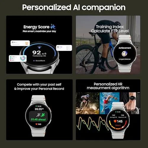 Samsung Galaxy Watch 7 (44mm, Silver, BT LTE) with 3nm Processor | Dual GPS | Sapphire Glass & Armour Aluminum | 5ATM & IP68 | HR, SpO2, BP & ECG Monitor