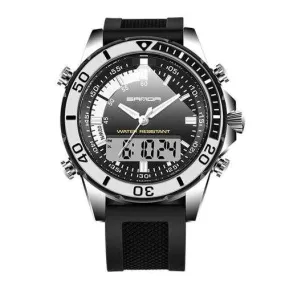 SANDA 003 Fashion Men LED Dual Display Watch Silicone Strap Swimming Diving Sport Watch