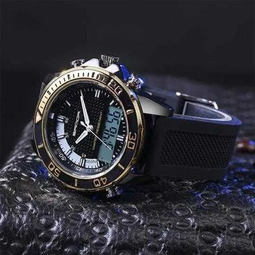 SANDA 003 Fashion Men LED Dual Display Watch Silicone Strap Swimming Diving Sport Watch