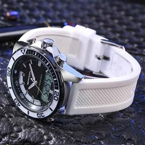 SANDA 003 Fashion Men LED Dual Display Watch Silicone Strap Swimming Diving Sport Watch