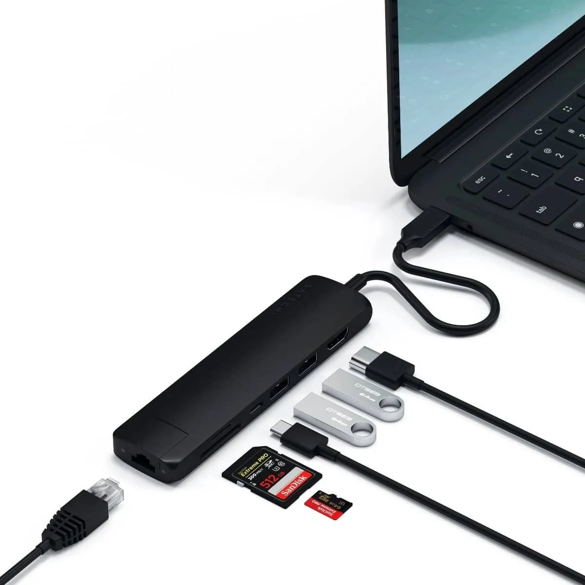 Satechi USB-C Slim Multiport with Ethernet Adapter - Black