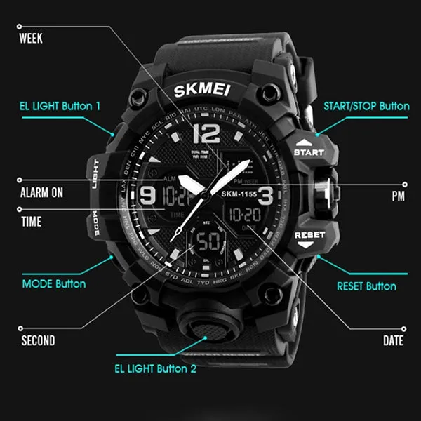 SKMEI Mens Military Waterproof Dual Display Watch with Gift Box