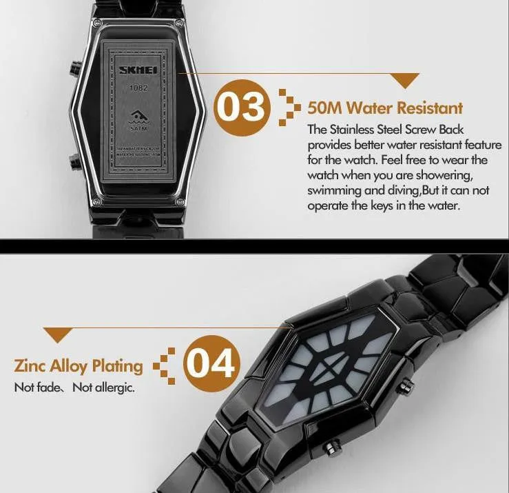 SKMEI Men's Watch Luxury Watches Men Relojes Black Stainless Steel Mens Cool Wristwatch relogio masculino Wristwatches