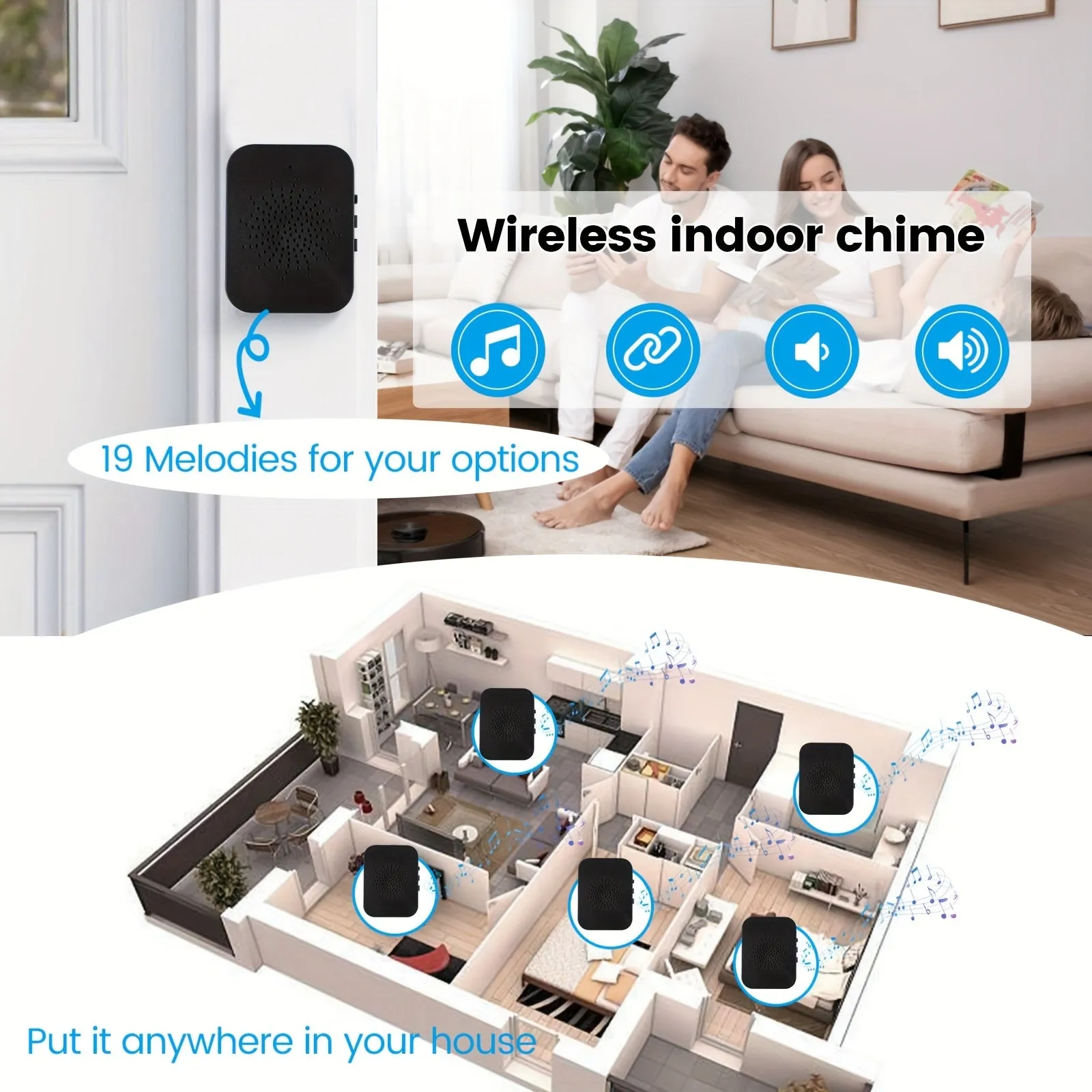 Smart visual doorbell, smart system control, 2.4G wireless wifi for home and commercial use, no need to drill holes for the app camera (no built-in battery, shipped without battery).