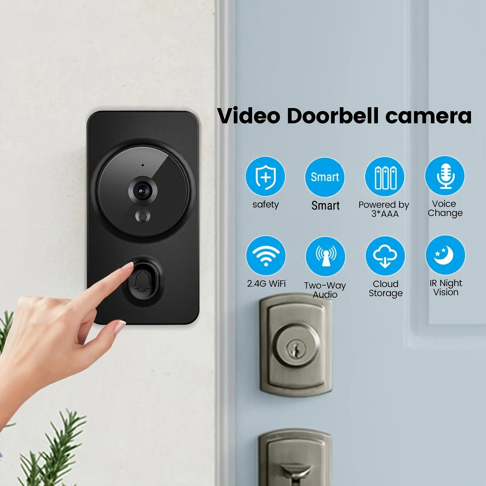 Smart visual doorbell, smart system control, 2.4G wireless wifi for home and commercial use, no need to drill holes for the app camera (no built-in battery, shipped without battery).