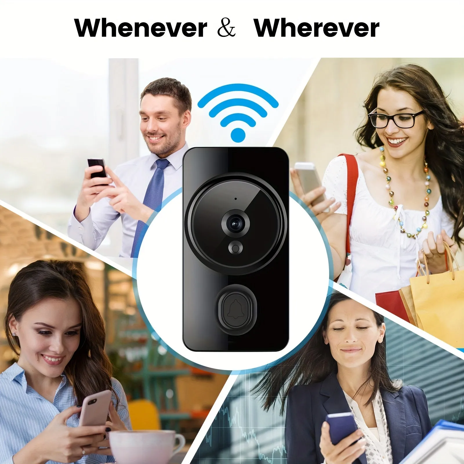 Smart visual doorbell, smart system control, 2.4G wireless wifi for home and commercial use, no need to drill holes for the app camera (no built-in battery, shipped without battery).