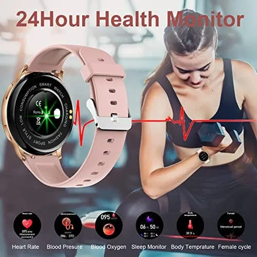 Smart Watch for Women Make Answer Call, Bluetooth Smartwatch Fitness Tracker with Heart Rate SpO2 Sleep Tracker,Calorie,Steps, Waterproof Fitness Watch Compatible Android iOS (Pink)