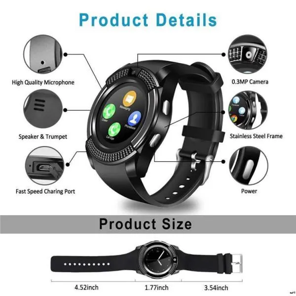 Smartwatch Bluetooth GPS Waterproof SIM Camera Wrist Watches for Android IOS