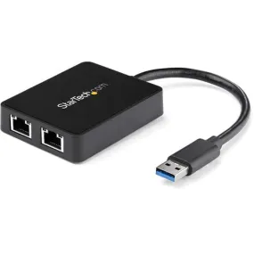 StarTech.com USB 3.0 to Dual Port Gigabit Ethernet Adapter NIC w/ USB Pass-Through - USB - 2 Port(s) - 2 x Network (RJ-45) - Twisted Pair - 10/100/1000Base-T - Desktop