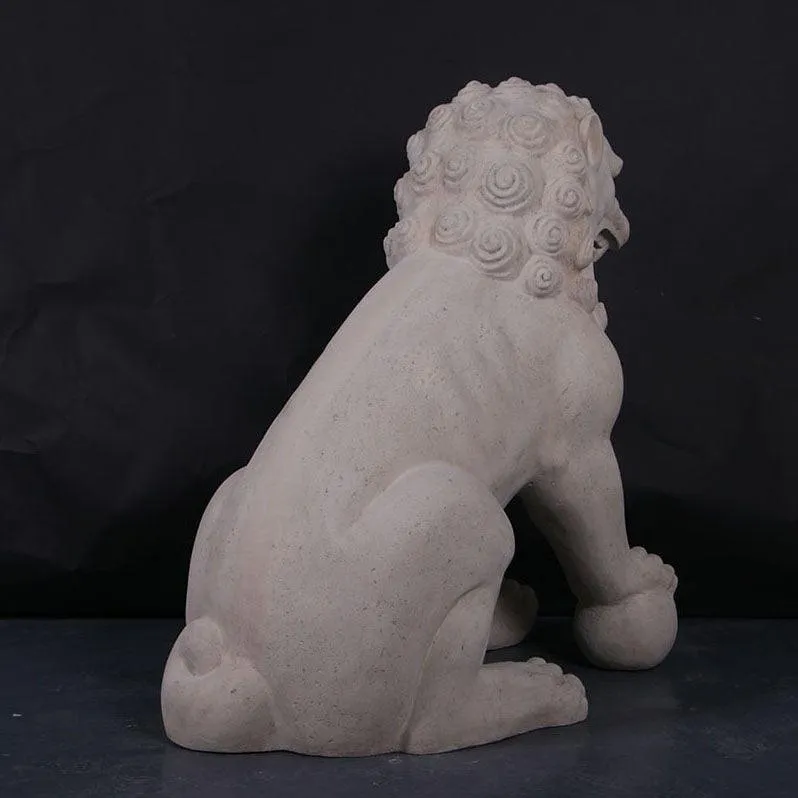 Stone Foo Dog Male On Base Chinese Lion Statue