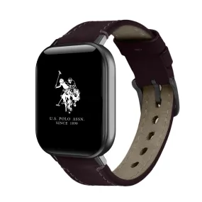 US POLO ASSN. UNISEX DIGITAL SMART WATCH WITH BROWN LEATHER STRAP