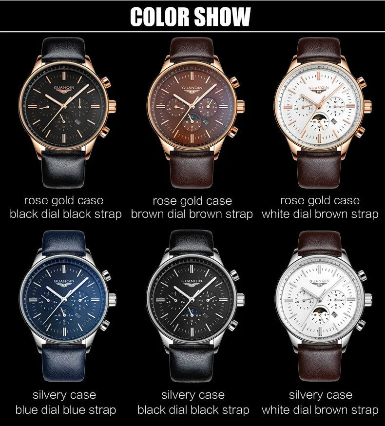 Watches Men Luxury Top Brand GUANQIN New Fashion Men's Big Dial Designer Quartz Watch Male Wristwatch relogio masculino relojes