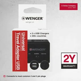 Wenger Travel Adapter With 2 USB Charger Black - 604559