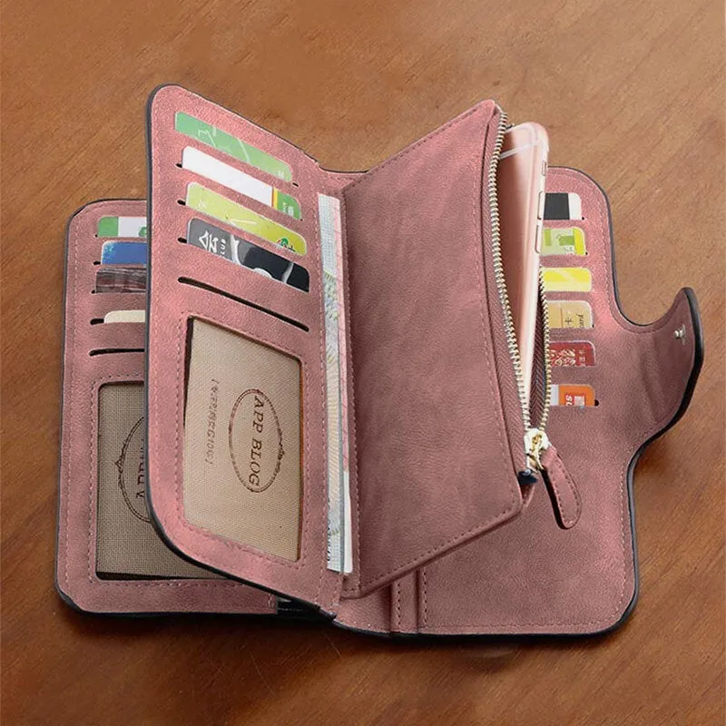 Women Butterfly Four Fold Wallet Purse 14 Card Slot 5.5 Inch Phone Bag