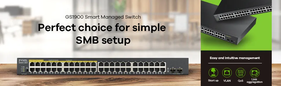 Zyxel Gs1900-48Hp - Switch - Smart - 24 X 10/100/1000   24 X 10/100/1000 (Poe )   2 X Gigabit Sfp - Desktop, Rack-Mounta